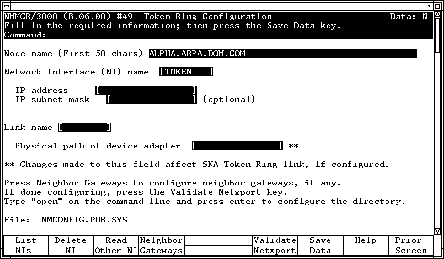 [Token Ring Configuration Screen]