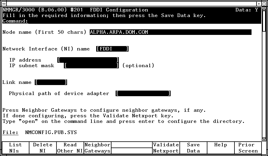 [FDDI Configuration Screen]
