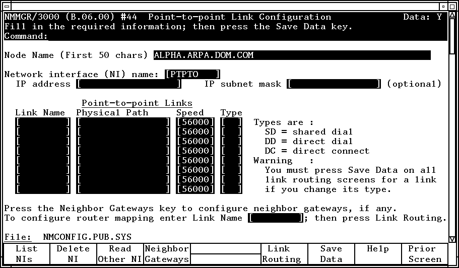 [Point-to-Point Link Configuration Screen]