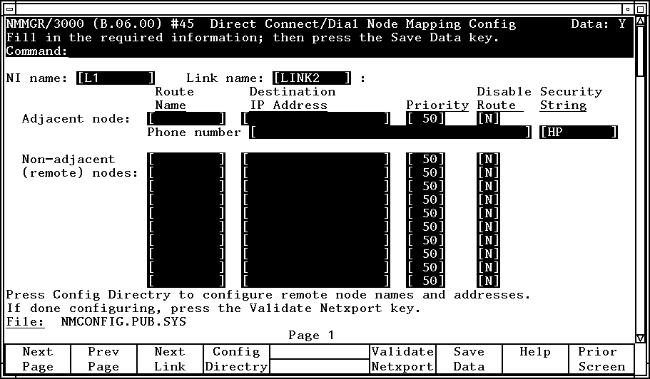 [Direct Connect/Dial Node Mapping Configuration Screen]