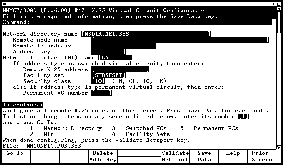 [X.25 Virtual Circuit Configuration Screen]