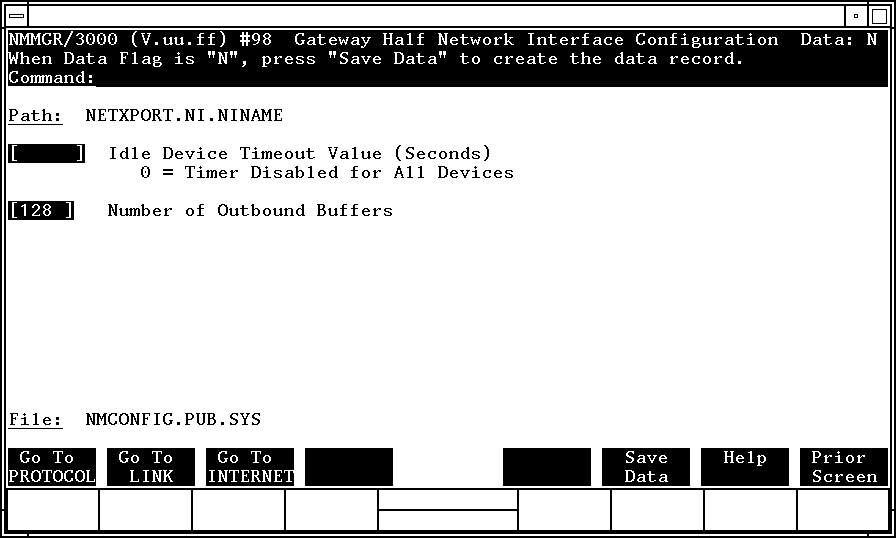 [Gateway Half Network Interface Configuration Screen]