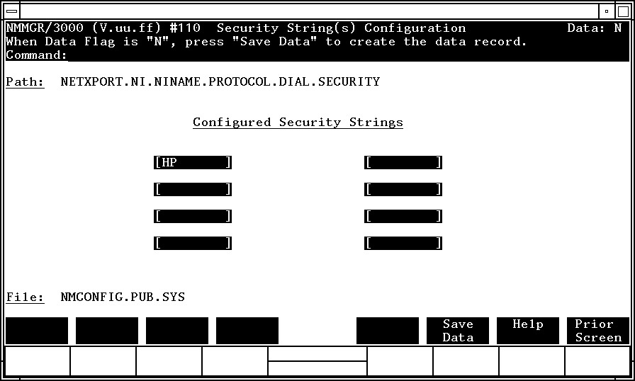 [Security String(s) Configuration Screen]