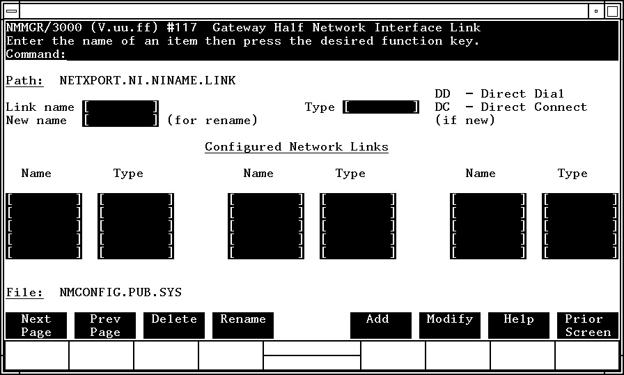 [Gateway Half Network Interface Link Screen]