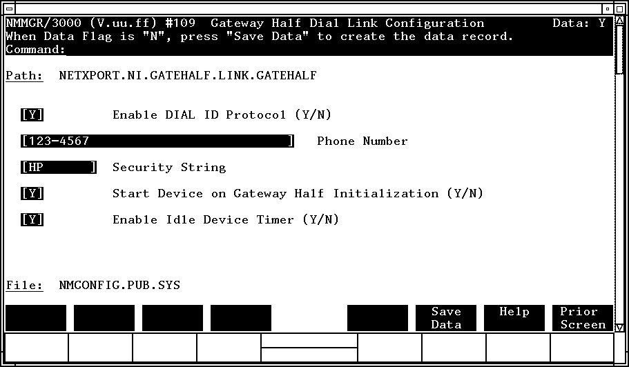 [Gateway Half Dial Link Configuration Screen]