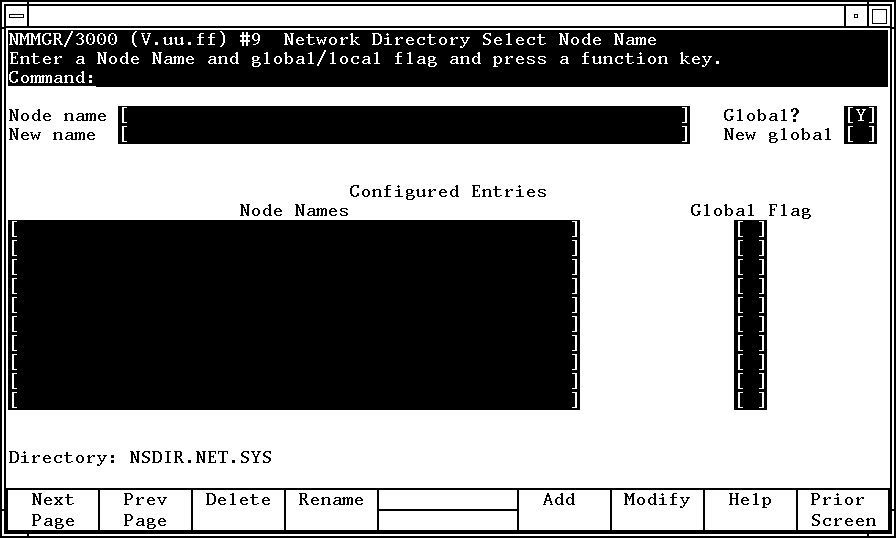 [Network Directory Select Node Name Screen]