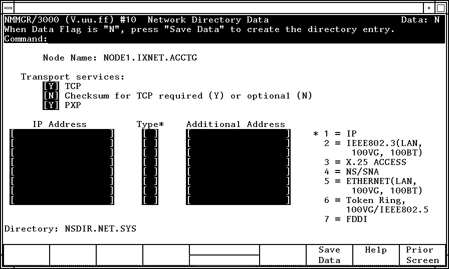 [Network Directory Data Screen]