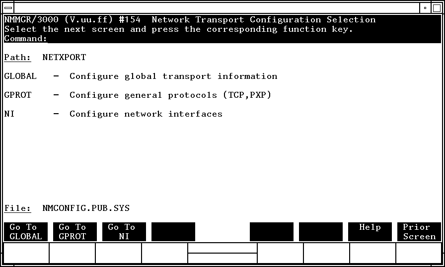 [Network Transport Configuration Selection Screen]