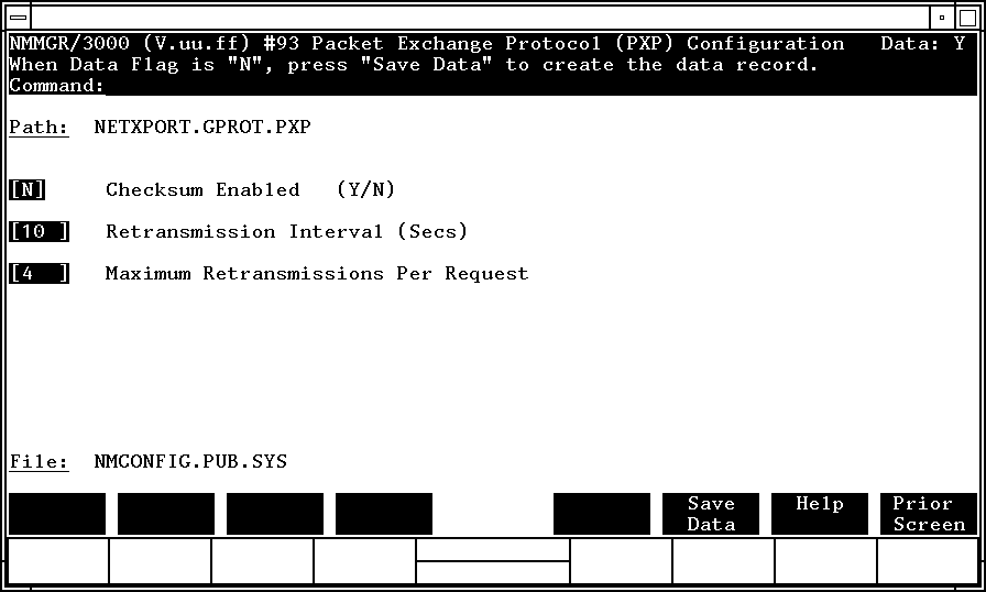 [Packet Exchange Protocol (PXP) Configuration Screen]