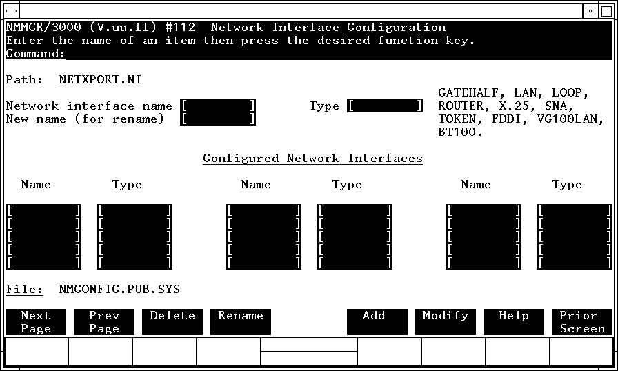 [Network Interface Configuraiton Screen]