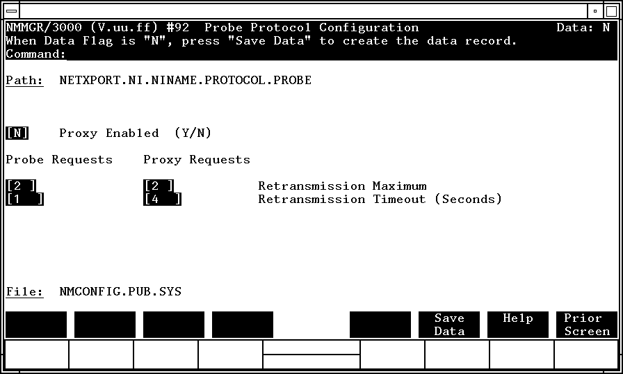[Probe Protocol Configuration Screen]