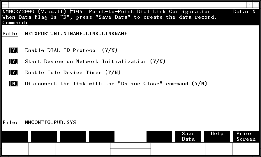 [Point-to-Point Dial Link Configuration Screen]