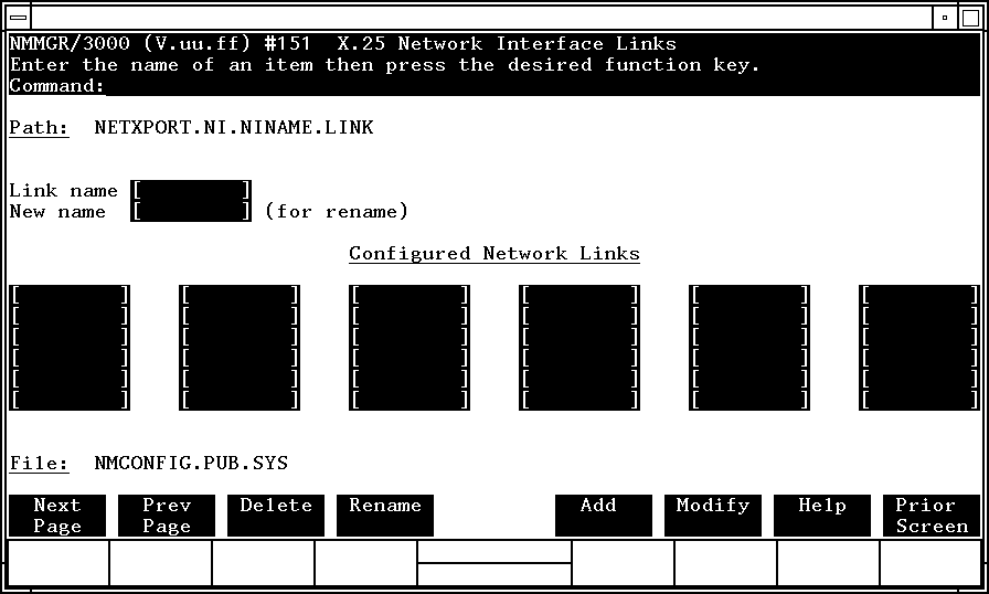 [X.25 Network Interface Links Screen]