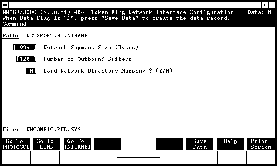 [Token Ring Network Interface Configuration Screen]