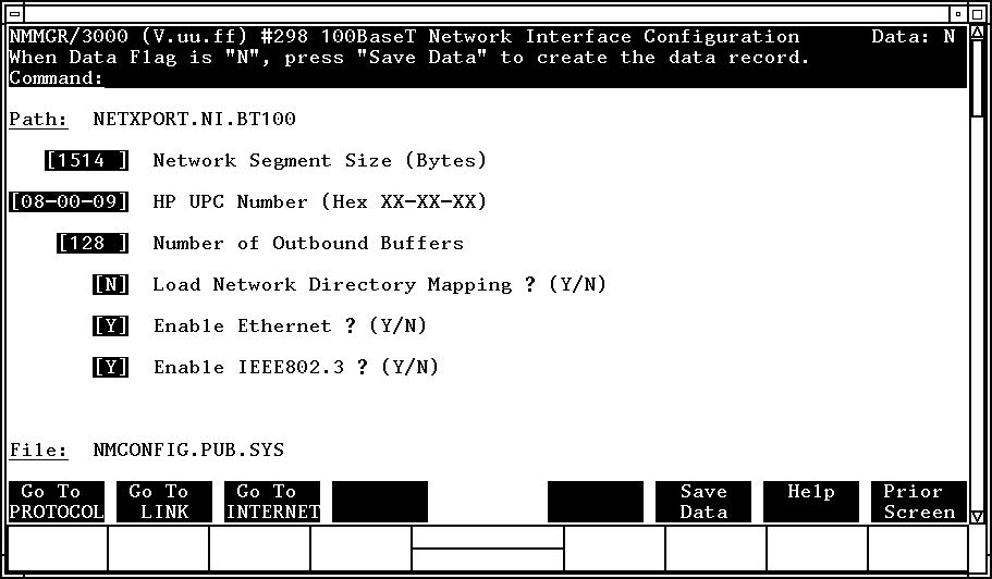 [BT100 Network Interface Configuration Screen]