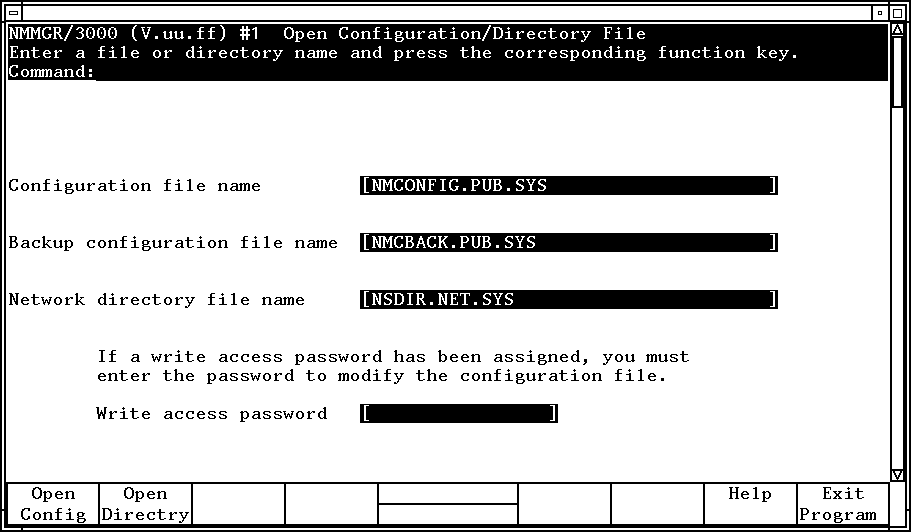 [Open Configuration/Directory File
  Screen]