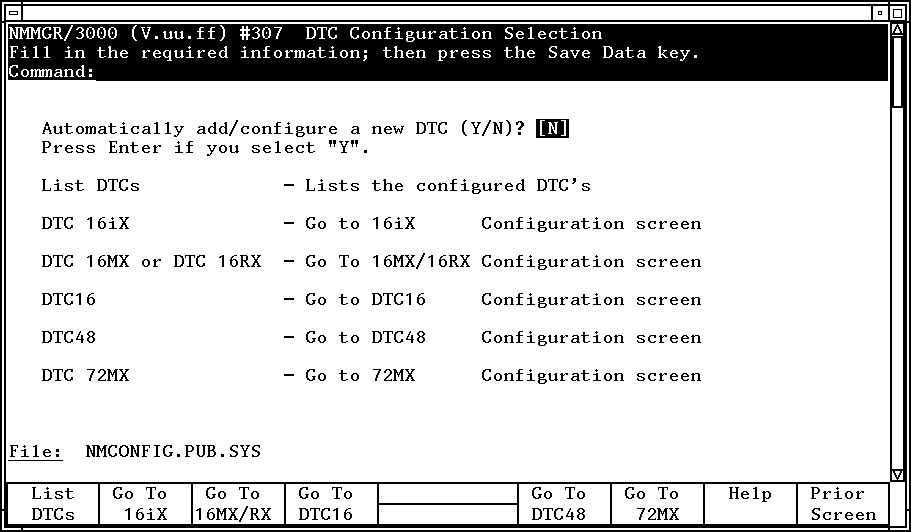 [DTC Configuration Selection Screen]