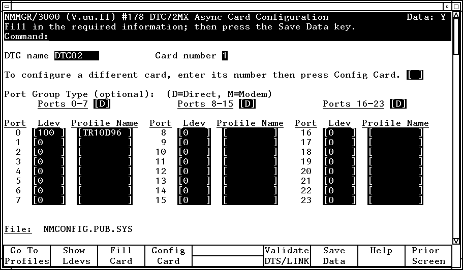 [DTC Card Configuration Screen]