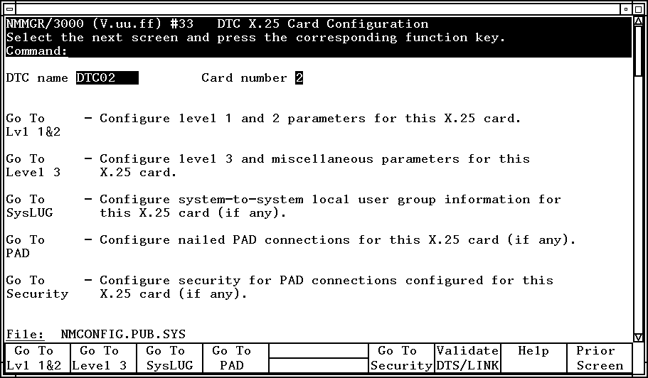 [DTC X.25 Card Configuration Screen]