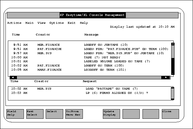 Console Management Screen