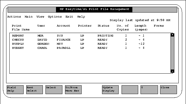 Print File Management Screen