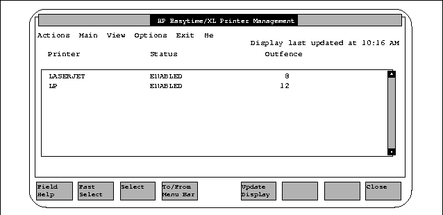 Printer Management Screen