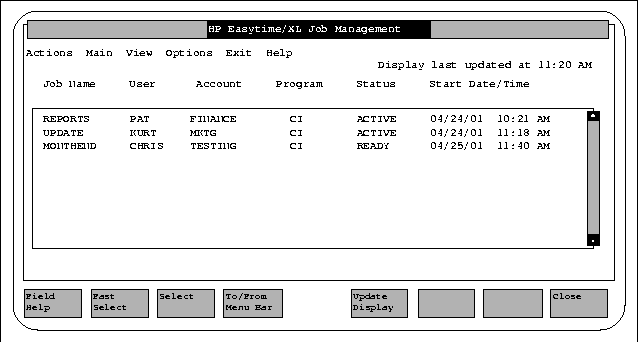 Job Management Screen