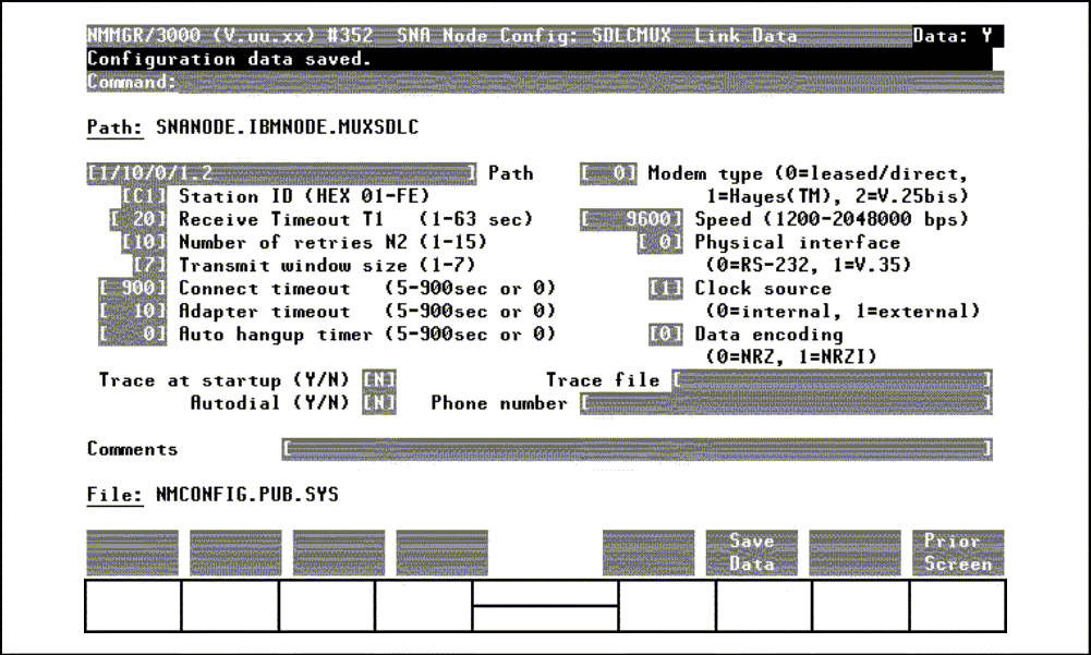 [SDLCMUX Link Data Screen]