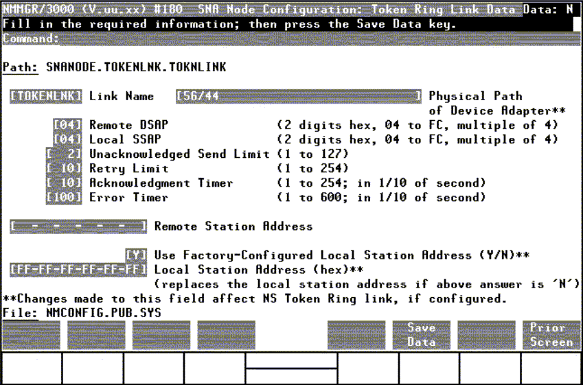 [Token Ring Link Data Screen]