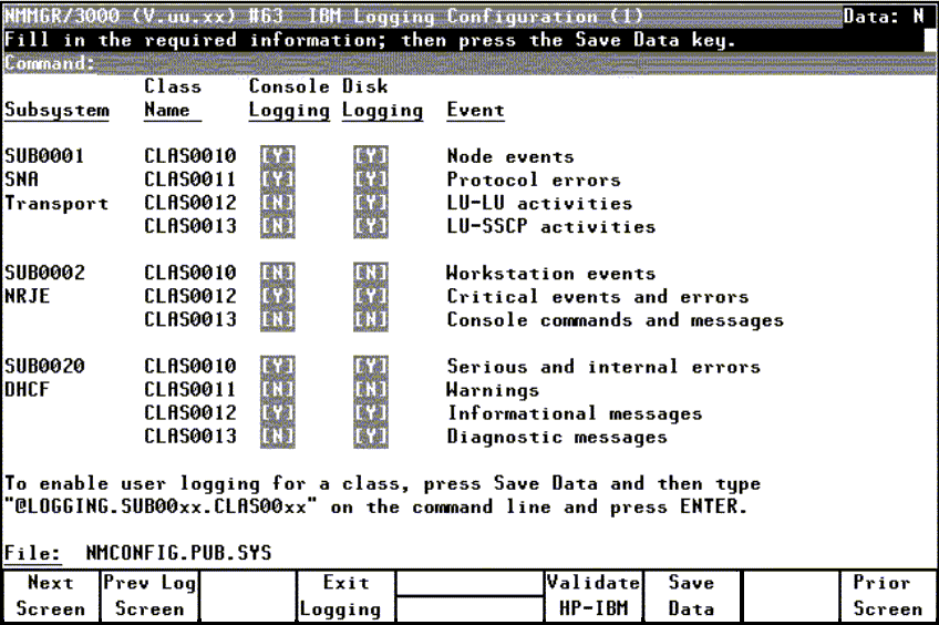 [IBM Logging Configuration (1) Screen]