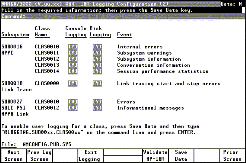 [IBM Logging Configuration (2) Screen]