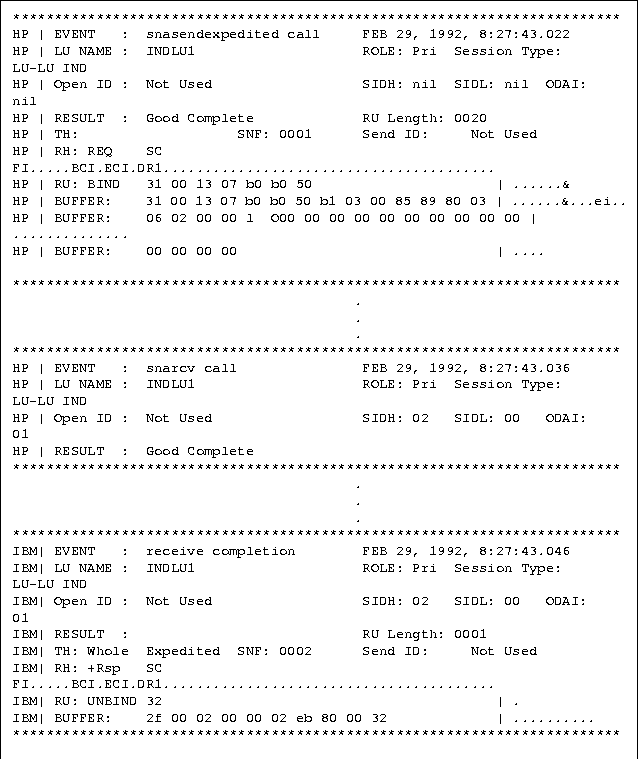 [SNA Transport Trace Format Example]