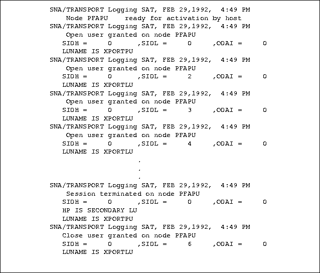 [SNA Transport Logging Format Example]