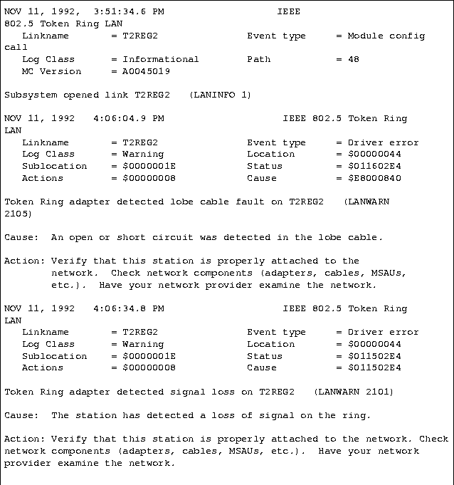 [Token Ring Link Logging Format Example]