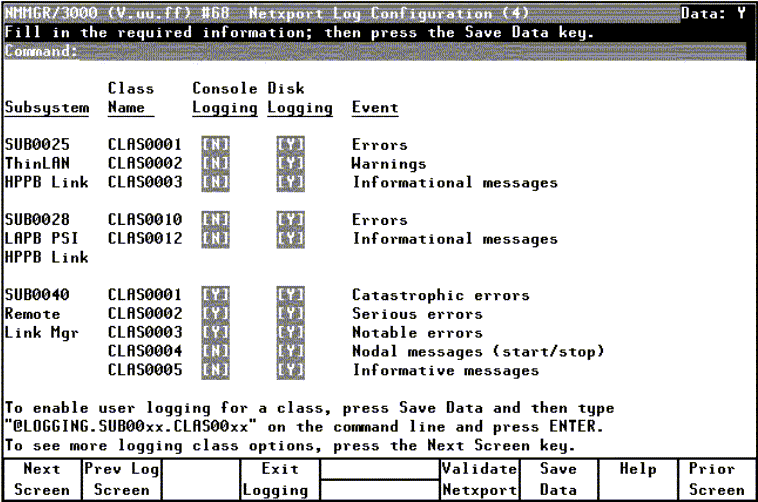 [Netxport Log Configuration (4) Screen]