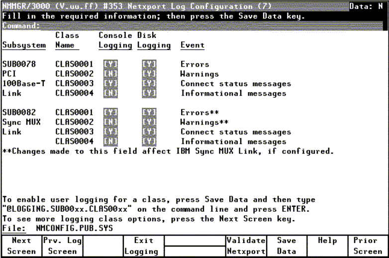 [Netxport Log Configuration (7) Screen]