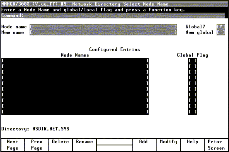 [Network Directory Select Node Name Screen]