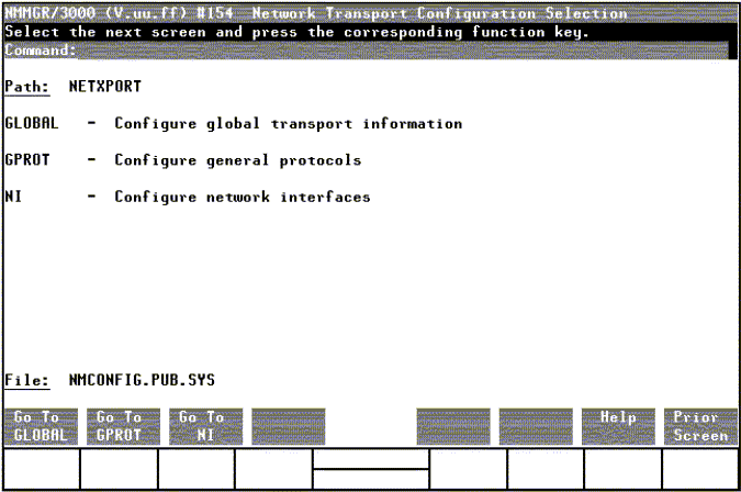 [Network Configuration Selection Screen]
