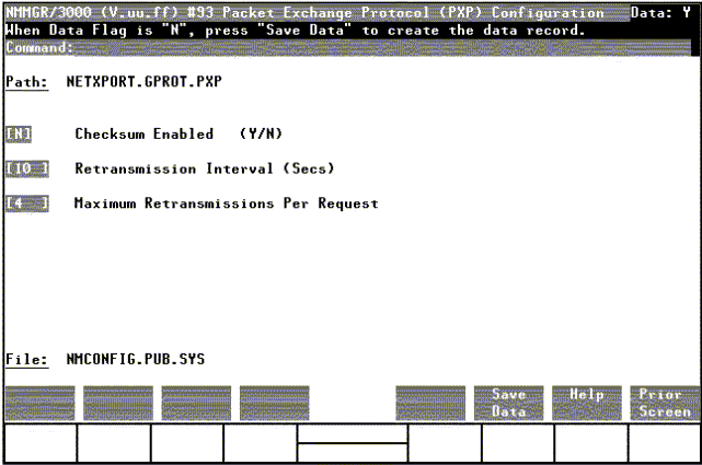 [Packet Exchange Protocol (PXP) Configuration Screen]