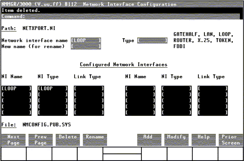 [Network Interface Configuration Screen]