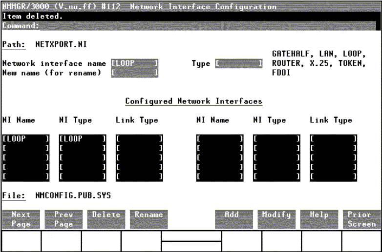 [Network Interface Configuration Screen]