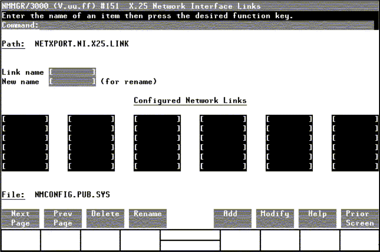 [X.25 Network Interface Links Screen]