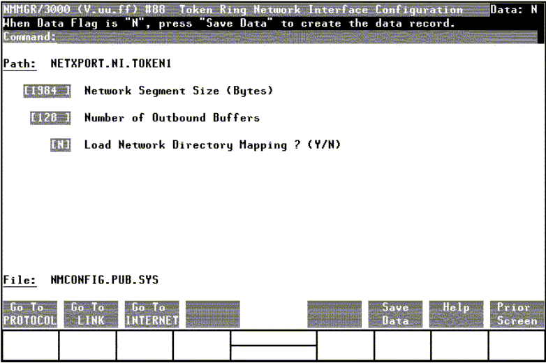 [Token Ring Network Interface Configuration Screen]