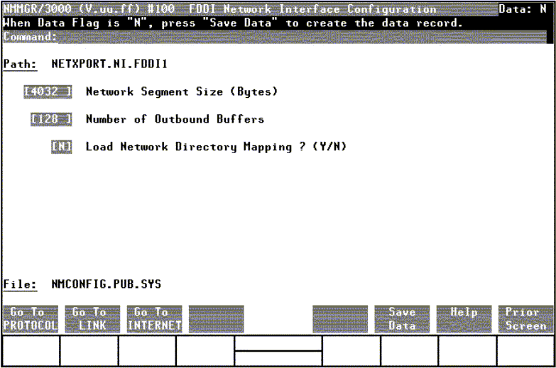 [FDDI Network Interface Configuration Screen]