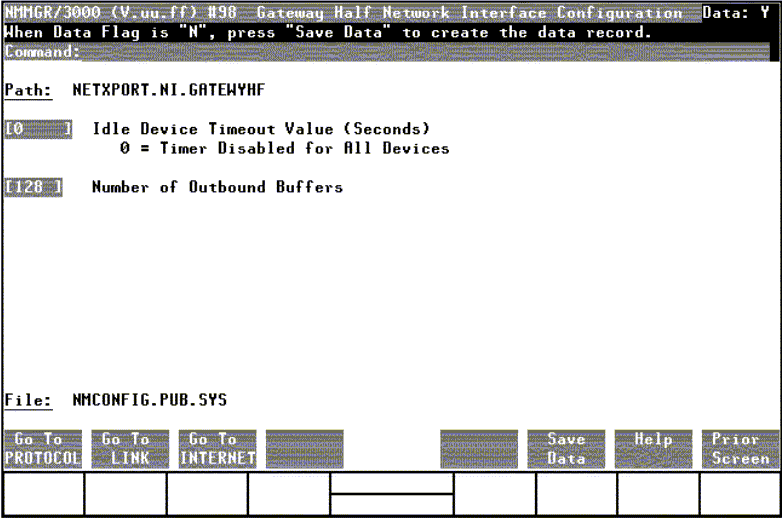 [Gateway Half Network Interface Configuration Screen]