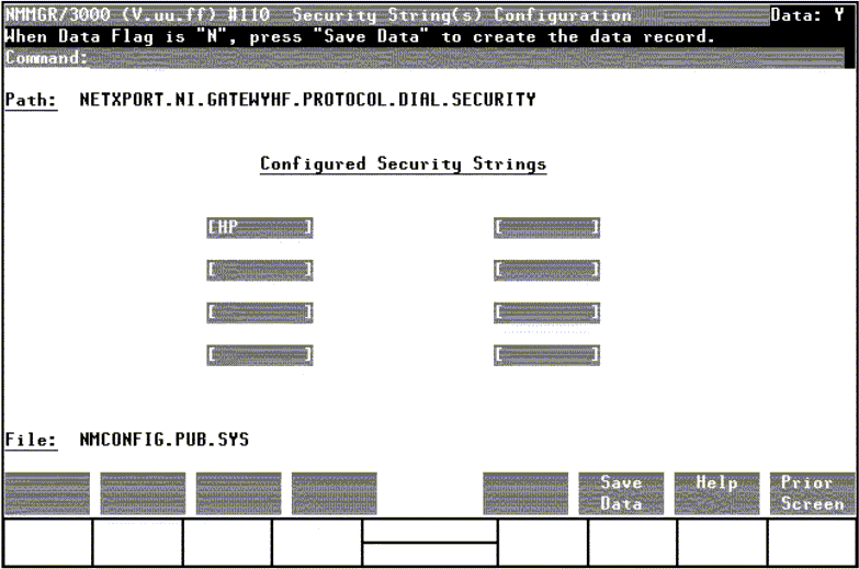 [Security String(s) Configuration Screen]