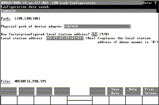 [LAN Link Configuration Screen]