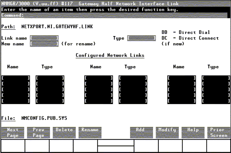 [Gateway Half Network Interface Link Screen]