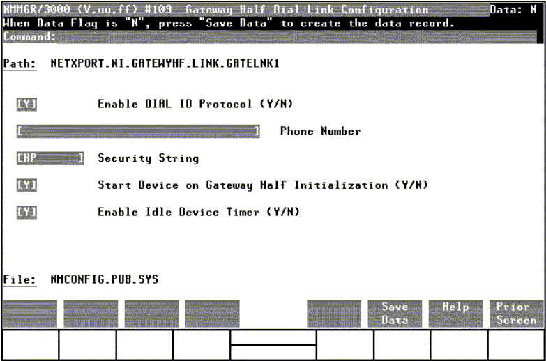 [Gateway Half Dial Link Configuration Screen]