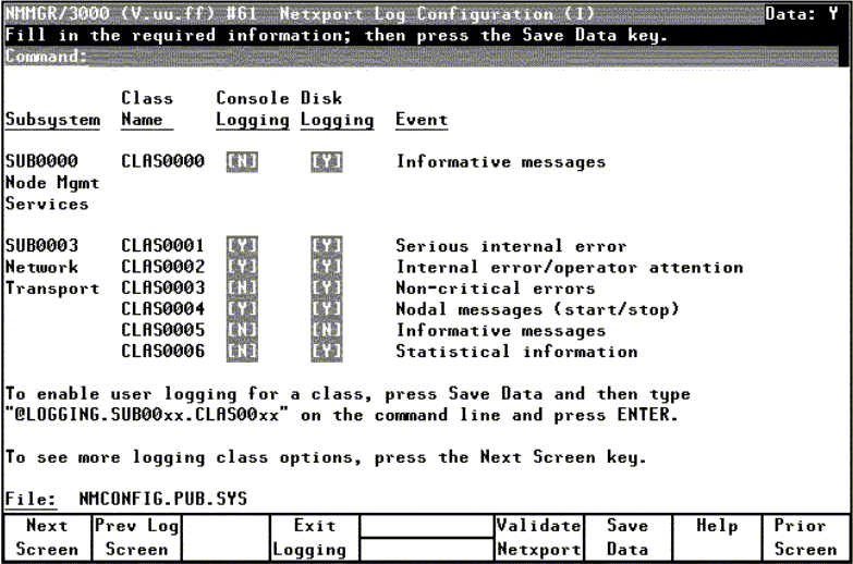 [Netxport Log Configuration (1) Screen]